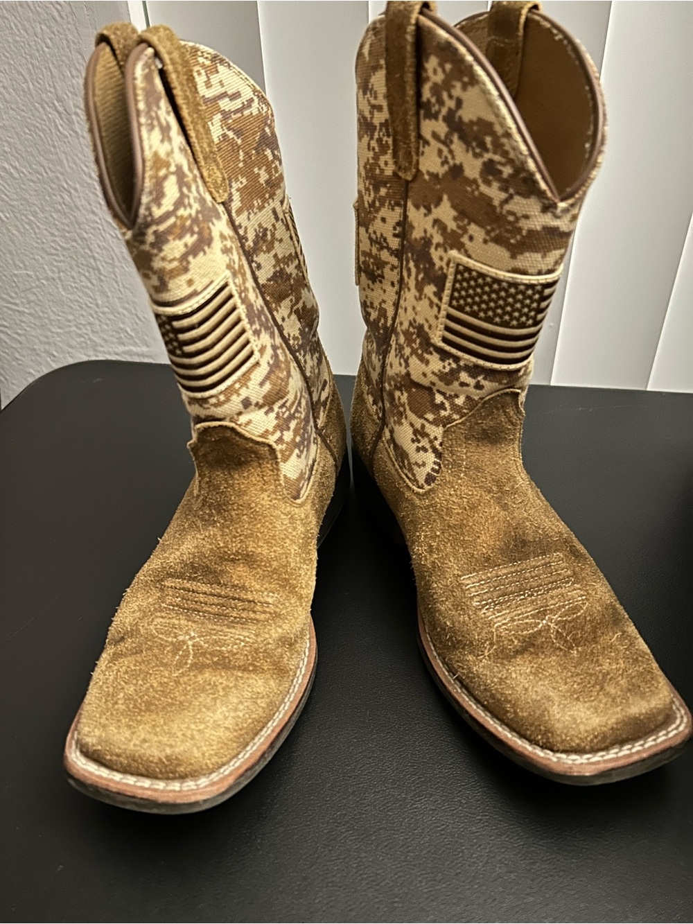 Ariat Boy’s Sport Patriot Western Boots - Antique Mocha Suede